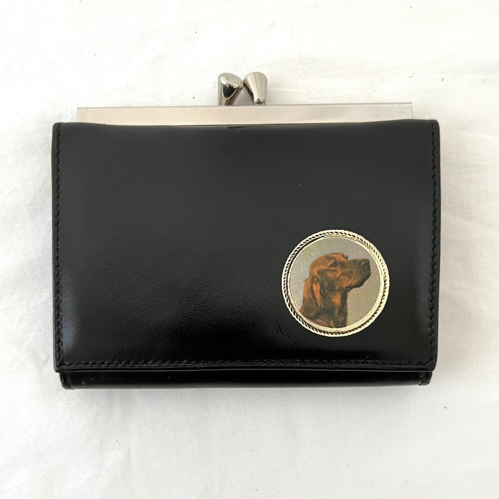 Ledorna Leather Wallet, Black, Tri-fold with Irish Setter on Front NWOTS